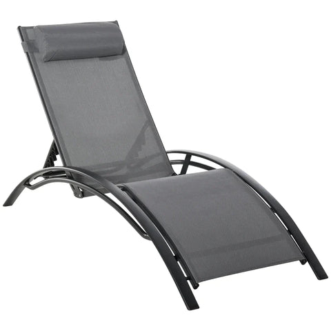 Rootz Sun Lounger - Garden Loungers - Relax Lounger - With Bolster - Aluminum/Textilene/Polyester - Grey - 171L x 64W x 82H cm