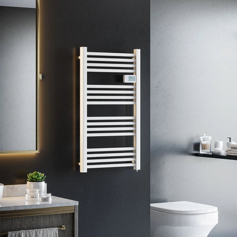 Rootz Towel Warmer - Bathroom Heater - 24/7 Programming - 4 Modes - Overheat Protection - Aluminum - White - 54cm x 4cm x 96cm