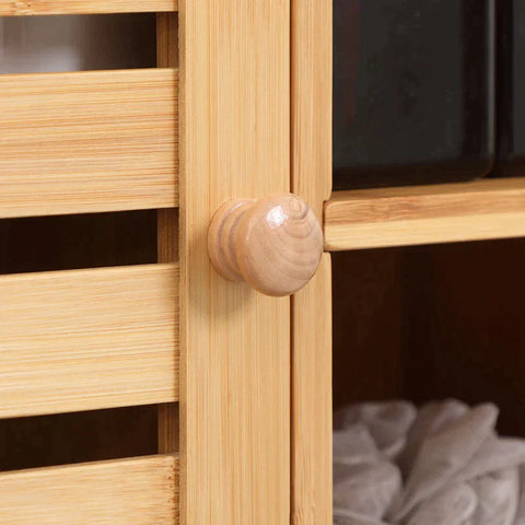 Rootz Bathroom Cabinet - Bamboo Bathroom Cabinet - Bathroom Shelf - Bathroom Storage Cabinet - 4 Shelves 1 Cabinet - Louvered Doors - Bamboo - Natural - 65cm x 17.8cm x 54.6cm