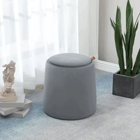 Rootz 2-in-1 Stool - Coffee Table - Velvet Look - Including Storage Space And Removable Lid - Grey - Ø44 cm x 47.5 cm