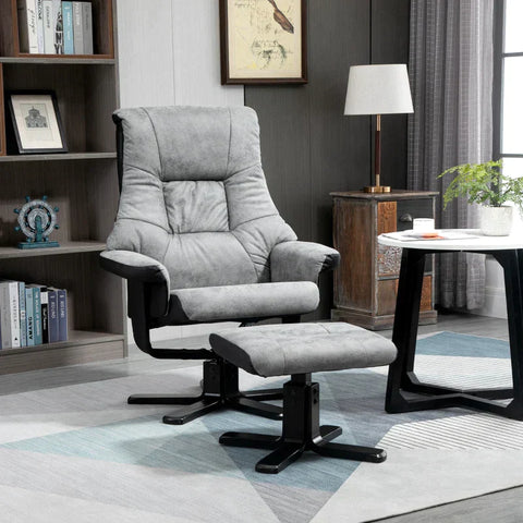 Rootz Relaxation Chair With Stool - Tv Chair - Upholstered Chair - Sofa Bed - 360° Rotatable - Grey - 78 x 82.5 x 109 cm
