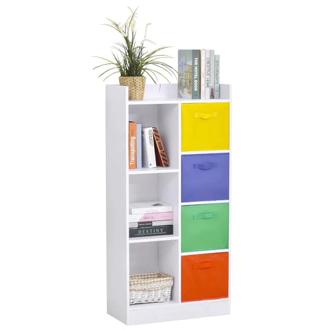 Rootz Bookcase - 3 Fabric Boxes - Standing Cabinet - Filing Cabinet - Multi-purpose Cabinet - Chipboard - Non-woven Fabric - Green - 62.5 x 30 x 128 cm