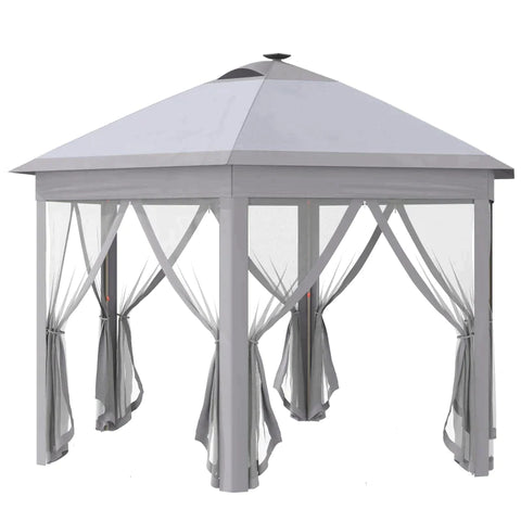 Rootz Gazebo - Foldable Gazebo - Garden Gazebo - Pavillon - Garden Pavillon - Party Tent - Solar LEDs - Grey - 4.5 x 3.4 m