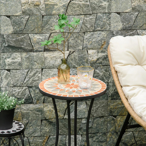 Rootz Garden Table - Side Table - Flower Stool - Plant Stool -  Round Weatherproof Flower Stool - Ceramic/Iron - Yellow/Grey