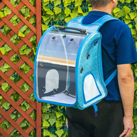 Rootz Pet Trolley - 2 in 1 Design Pet Backpack - Pet Carrier Bag - Safety Leash - Oxford Fabric - Blue - 34L x 30W x 54H cm