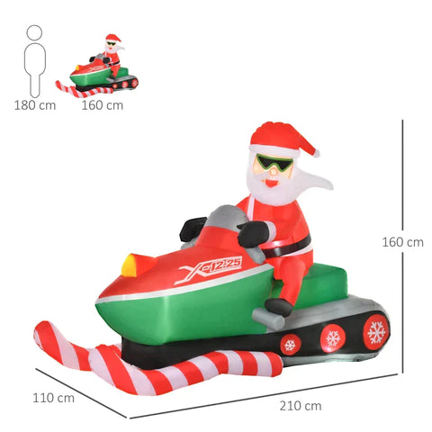 Rootz Christmas Snowman - Opblaasbare Santa Claus Snowman - Kerstversiering - Led Figuur - Groen/Rood - 210 x 110 x 160 cm