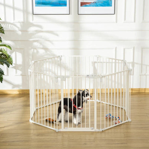 Rootz Hondenrek - Puppy Run Buitenverblijf voor Honden - Beschermrooster met Deur - Schoorsteen Beschermrooster - Flexibel - Opvouwbaar - 8 Panelen - Wit - 60 x 76 cm