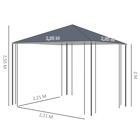 Rootz Gazebo - Party Tent - Garden Gazebo - Party Gazebo - With Air Vent - Steel/Polyester - Grey - 3 x 3 x 2.5m
