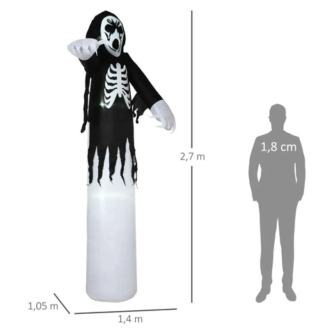 Rootz Ghost Skeleton - Halloween Decoration With Blower - Tension Rope - Sandbag - Black - 1.40 x 1.05 x 2.70m