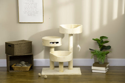 Rootz Cat Scratcher - 2 Cat Beds - Cat Toys and Scratching Posts - Beige - 60cm x 40cm x 70cm
