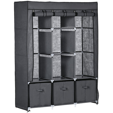 Rootz Cloth Wardrobe - Fabric Cupboard - Made Of Fleece - Folding Cupboard - Incl. 3 Drawers - Grey - 125 cm x 43 cm x 162.5 cm