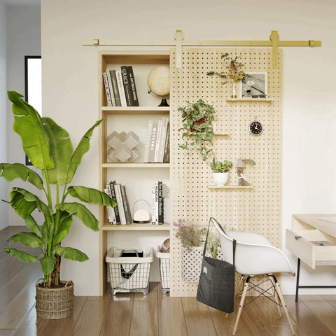 Rootz Schiebetürbeschlag-Set – platzsparend – leise – universell einsetzbar – Gold – 200 cm x 40 cm x 0,6 cm