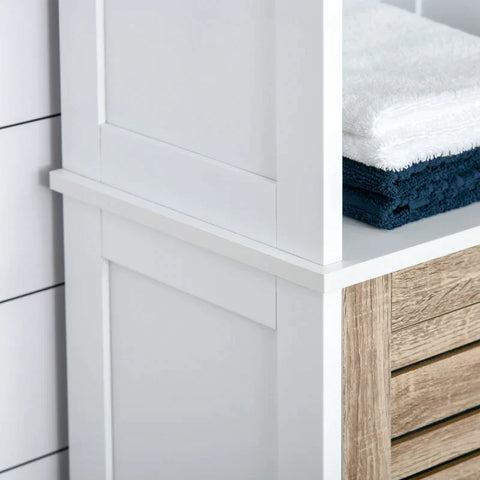 Rootz Bathroom Cabinet - Bathroom Tall Cabinet - Free Standing Bathroom Cabinet - Storage Cabinet - With 3 Open Shelves - Adjustable Shelf - White - 34 x 26 x 172 cm