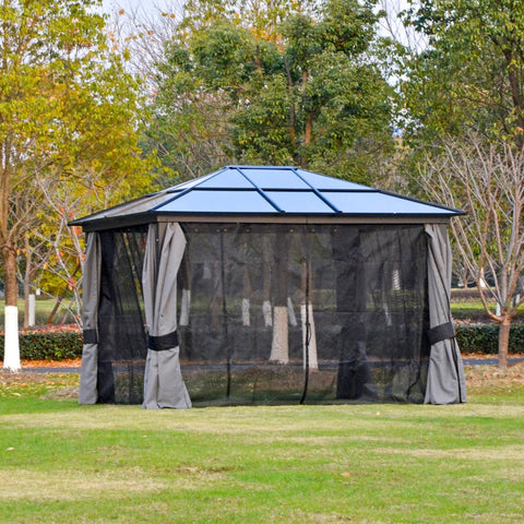 Rootz Luxury Gazebo - Garden Pavilion - Aluminum Party Tent - Garden Tent With Translucent PC Roof - Brown + Beige - 300 x 360 x 265 cm