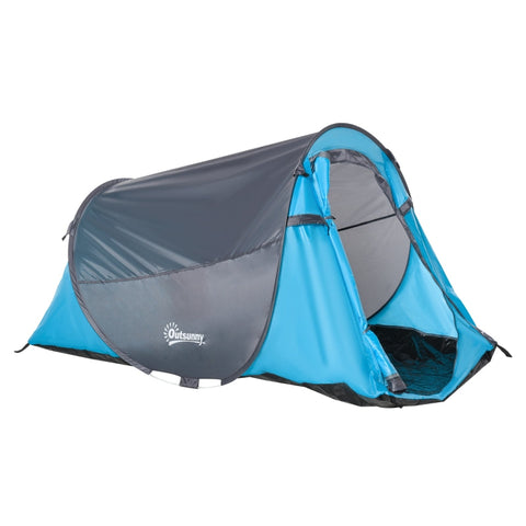 Rootz Camping Tent - Pop up Tent for 1-2 Person - Camping Tent for 3 Seasons - Polyester - Glass Fiber - Blue/Grey - 220 x 108 x 110 cm