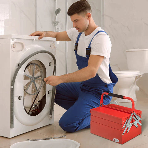Rootz Tool Box With 5 Compartments - 5-tray Portable Tool Box - Steel - Red - 45 x 22.5 x 34.5 cm
