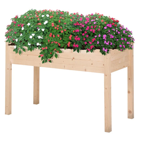 Rootz Verhoogd Bed - Plantenbak - Bloembak - Bloempot - Kruidenbed met Afwateringsgaten - Vliesdoek - Massief Hout Naturel - 122,5 x 56,5 x 76 cm