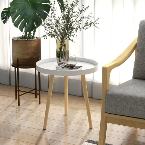 Rootz Side Table - Scandi Design - Coffee Table -  Living Room - Bedside Table - Mdf Pinewood - White + Natural - Ø50 x 50Hcm