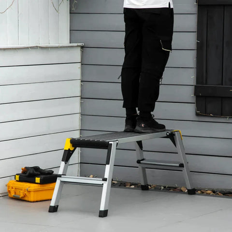 Rootz Werkplatform - Opvouwbaar Werkplatform - Antislip Met Veiligheidsklink - Aluminium - Zilver - 127,5 x 45 x 49cm