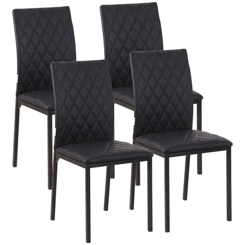 Rootz Dining Room Chairs - Kitchen Chairs - High Backrest - Optimal Support - 4 chairs - Faux Leather - Black -  41 cm x 50 cm x 91 cm