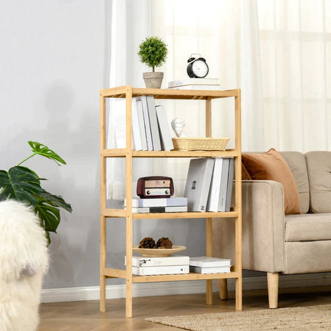 Rootz Storage Rack - 4-tier Bamboo Shelf - Living Room - Bathroom - Balcony - Kitchen - Natural - 62 x 33 x 112 cm