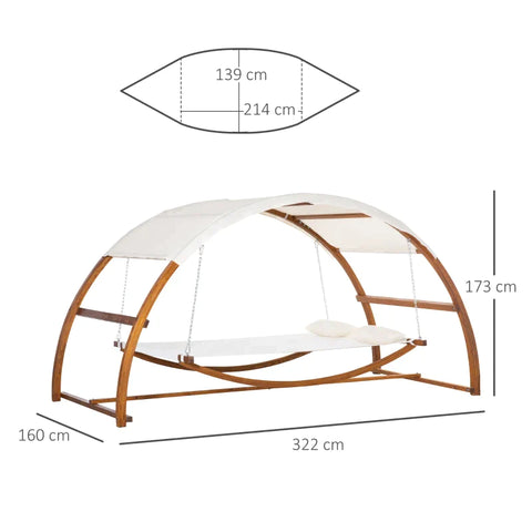 Rootz Hammock With Stand - Hammock - Hammock With Frame - Modern Design - Solid Wood - Cream White/Teak - 322 x 160 x 173 cm