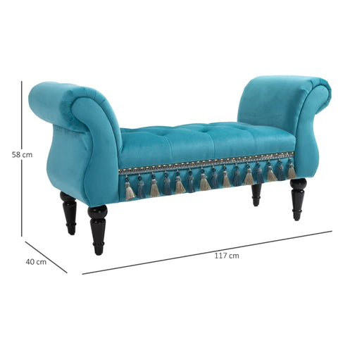 Rootz Luxury Bench - Upholstered Bench - Stool - Polyester - Rubber - Foam - Blue - 117 x 40 x 58 cm