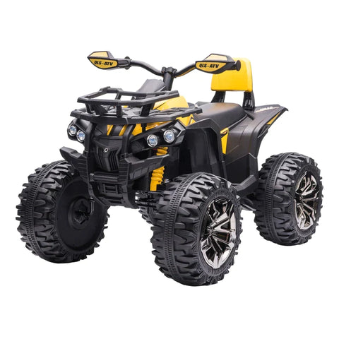 Rootz Electric Pickup Car - Electric Quad - Children's Electric Atv Stroller - Led Front Light With Mp3 - Baby Electric Motorcycle - Metal - Yellow - 100 x 65 x 73 cm