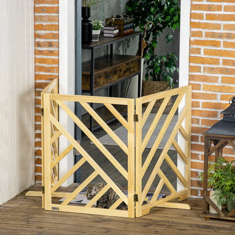 Rootz Barrier Gate - Dog Barrier Gate - Wooden Door Gate - 3 Panel Free Standing Hinged - With Rubber Bumpers Pine - Pine Wood - Natural Wood - 181 x 35 x 76cm