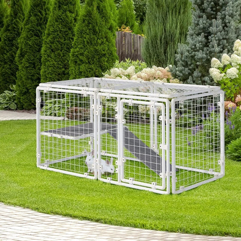 Rootz DIY Rabbit Hutch - Small Animal Run - Guinea Pig Run - Small Animal Cage - White - 68cm x 68cm x 2.5cm