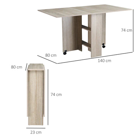 Rootz Eettafel - Opklapbare Eettafel Met Wielen - Bureau - Bijzettafel - Tafel Met Opbergruimte - Hout - Naturel - 80 x 140 x 74 cm