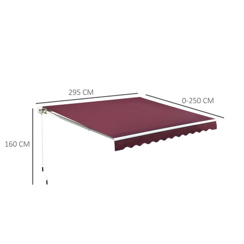 Rootz Awning - Manual Retractable Awning - Folding Awning - Aluminum - Red - 2.95 mx 2.5 m