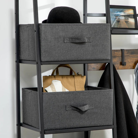 Rootz Kapstok - Industrieel Design Kapstok - 8 Planken - 5 Kapstokhaken - 1 Schoenenbank - 2 Laden - Grijs/Bruin - 125L x 43B x 185,5H cm