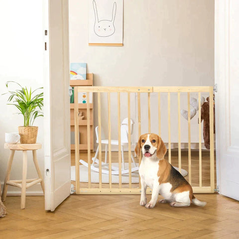 Rootz Door Gate - Pet Gate - One Hand Operated - With Press Holders - Natural - 102cm x 2cm x 73cm