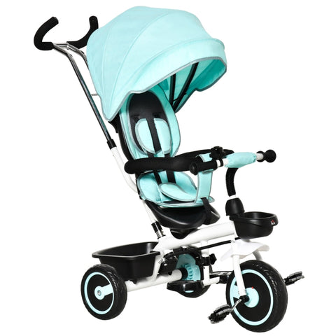 Rootz 2 In 1 Children's Tricycle - Jogger With Steering System - Rod Basket - Sun Canopy - Velvet Touch - Green - 100 x 48 x 106 cm