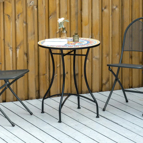 Rootz Garden Table - Mosaic Table - Round Bistro Table - Side Table With Mosaic Top Ceramic - Metal - Red + Blue + White - Ø60 cm