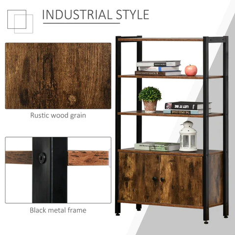 Rootz Bookcase - Cabinet - Office Shelf - Rustic Brown - 70L x 30D x 120Hcm