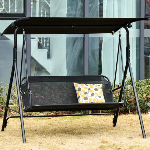Rootz 3-seater Swing Chair - Rocking Chair - Outdoor Garden Lounger - Uv-resistant - High-quality - Angle-adjustable - Metal Tube - Black