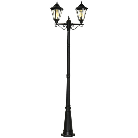 Rootz - Outdoor Lamp Pole - Retro Double Lantern - With Solar Panel - Garden Light -  Solar Garden Lanterns - Aluminum/Glass - Black - 22 x 72 x 248 cm