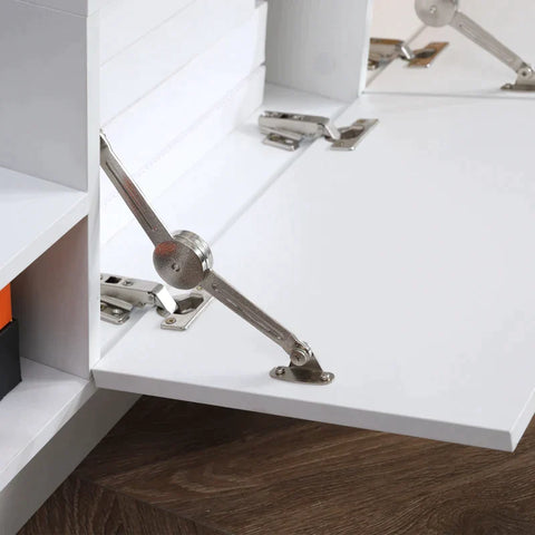 Rootz TV Bench - TV Dresser - With Wall Shelf - Side Shelf - Storage Compartments - With Flap Doors - Chipboard - White - 150 x 31.5 x 40cm