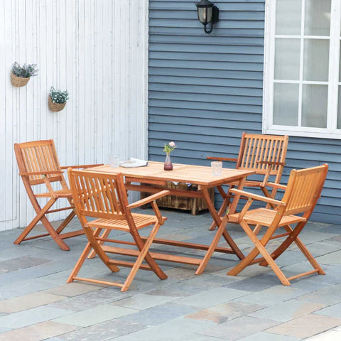 Rootz Foldable Dining Set - Classic Dining Set - Foldable Seating Group - 5 Pieces - Outdoor Dining Set - Balcony Furniture - Weatherproof - Garden Furniture Set - Poplar Wood - Natural