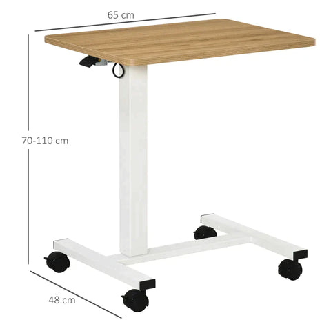 Rootz Sta Bureau - In Hoogte Verstelbaar - 4 Wielen - C-vorm - Naturel + Wit - 65 cm x 48 cm x 70-110 cm
