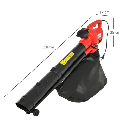 Elektrischer Laubsauger von Rootz – 3-in-1-Elektro-Laubsauger – Elektrischer Laubbläser – Garten-Laubbläser – Fangsack – Rot/Schwarz – 118 x 17 x 29 cm