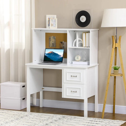 Rootz Desk - 2 Drawers - 2 Shelves - Cork Wall - MDF - White - 100 x 50 x 127 cm