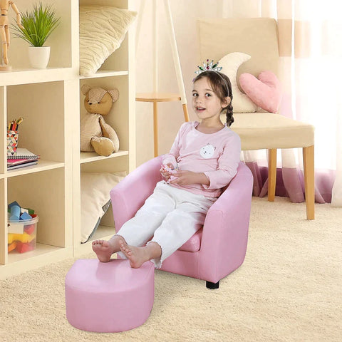 Rootz Kids Armchair - Mini Armchair - Children's Room Sofa - Children's Sofa - Children's Furniture - Armchair With Footstool - Pink