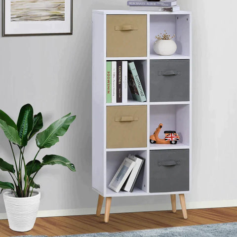 Rootz Bookshelf - Standing Shelf - Kitchen Cabinet - Chest Of Drawers - White + Brown + Grey - 54.5 x 24 x 122.5 cm
