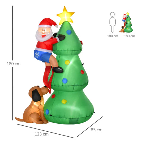 Rootz Christmas Tree - Inflatable Christmas Tree with Santa Claus - Christmas Decoration - Christmas Lights - LED Self - Polyester - Green - 123 x 85 x 180 cm