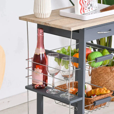 Rootz Kitchen Trolley - Serving Trolley - 2 Shelves - Indoor - Outdoor - Brown/Grey - W47 x D37 x H83 cm