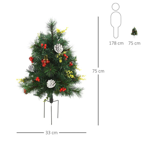 Rootz Christmas Trees - Set Of 2 Christmas Trees -  Mini Artificial Christmas Tree - Pine Cone And Red Berry - Baubles And Warm - White Led Lights - Green