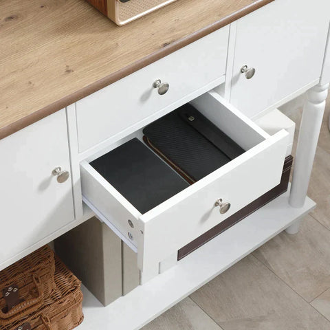 Rootz Sideboard - Buffet Cabinet - 2 Cupboard Compartments - 2 Drawers - Table Top - With Wood Grain - White - 100 x 35 x 81.5cm